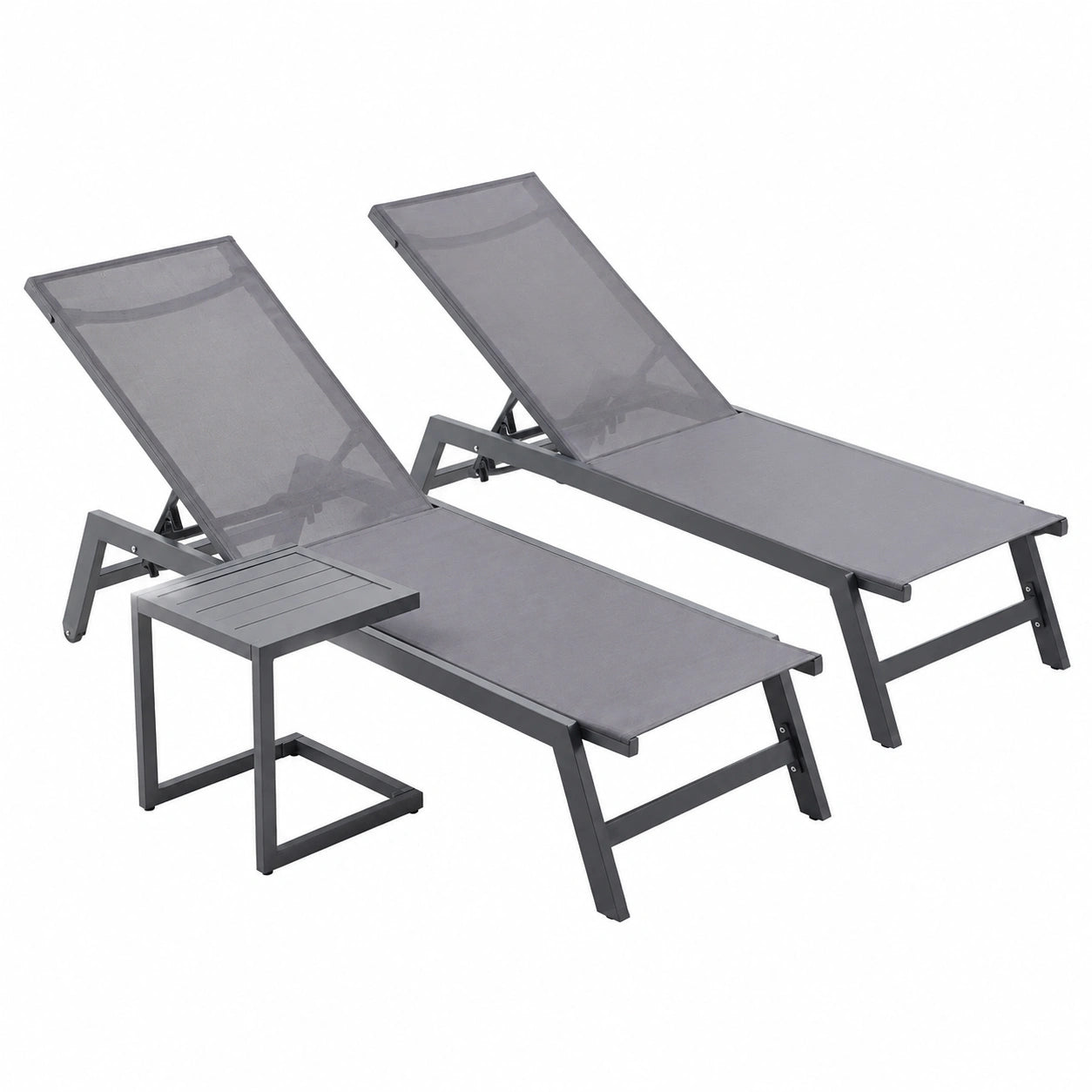 Chaise longue, coloris noir et gris, pour la terrasse ou le jardin