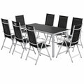 Salon de jardin, en aluminium, pliable, coloris noir et argenté, 8 places, 190 x 90 cm, pour la terrasse ou le jardin