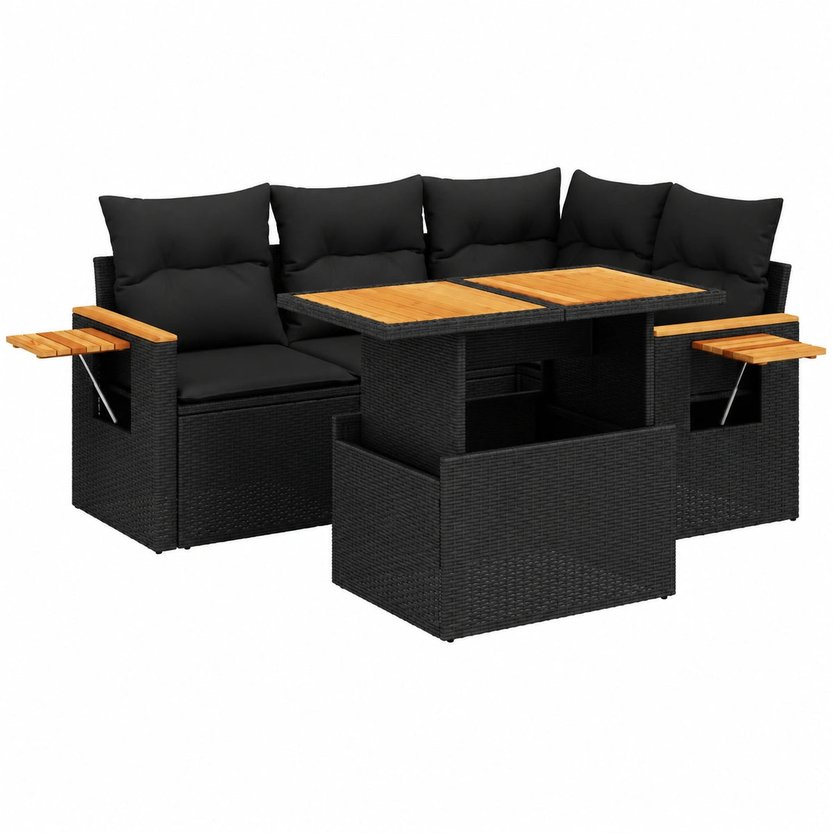 Salon de jardin, en résine tressée, 5 pièces, coloris noir, pour la terrasse ou le jardin
