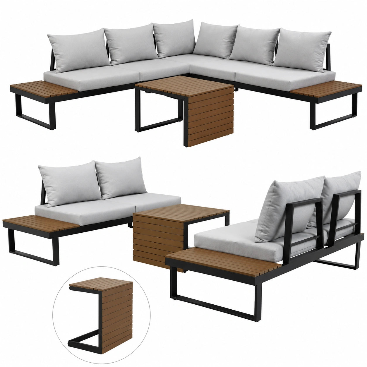Salon de jardin, en aluminium, modulable, coloris gris, 2 places, pour la terrasse ou le jardin