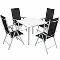 Salon de jardin, pliable, en aluminium, 4 places, 90 x 90 cm, coloris blanc et argenté, pour la terrasse ou le jardin