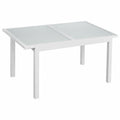 Table, en aluminium et verre trempé, extensible, coloris blanc, 150 x 90 x 74 cm, pour les espaces de vie