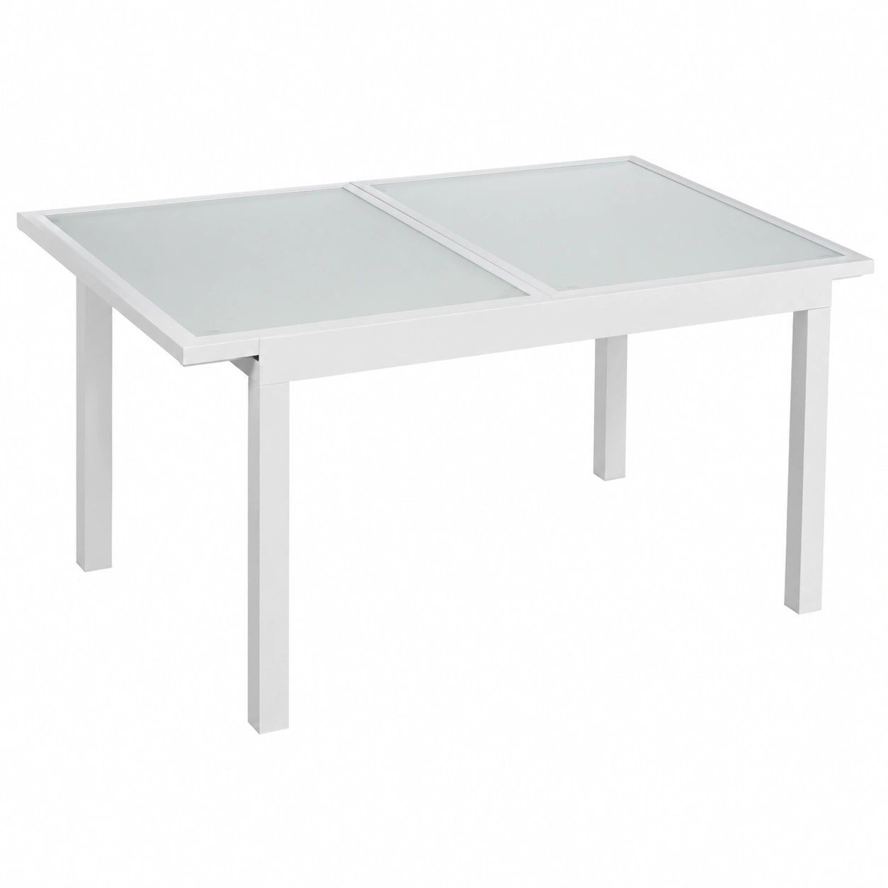 Table, en aluminium et verre trempé, extensible, coloris blanc, 150 x 90 x 74 cm, pour les espaces de vie
