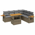Salon de jardin, modulable, avec rangement, en résine tressée, 7 pièces, coloris gris et beige, pour la terrasse ou le jardin