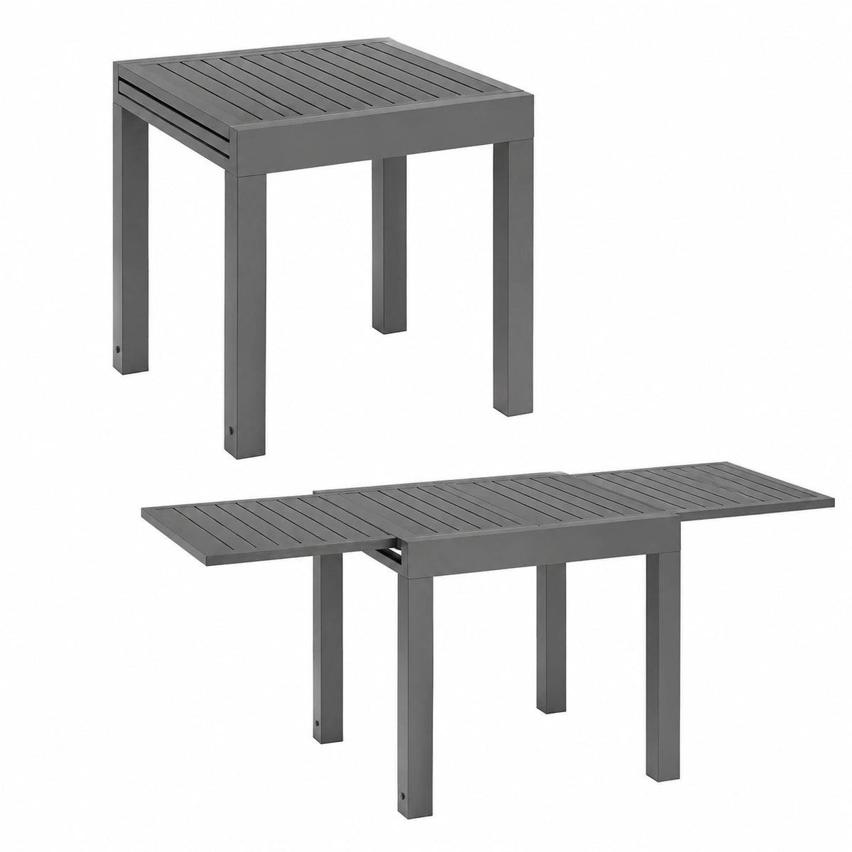 Table, extensible, en aluminium, coloris anthracite, 70 x 70 cm, pour les espaces de vie