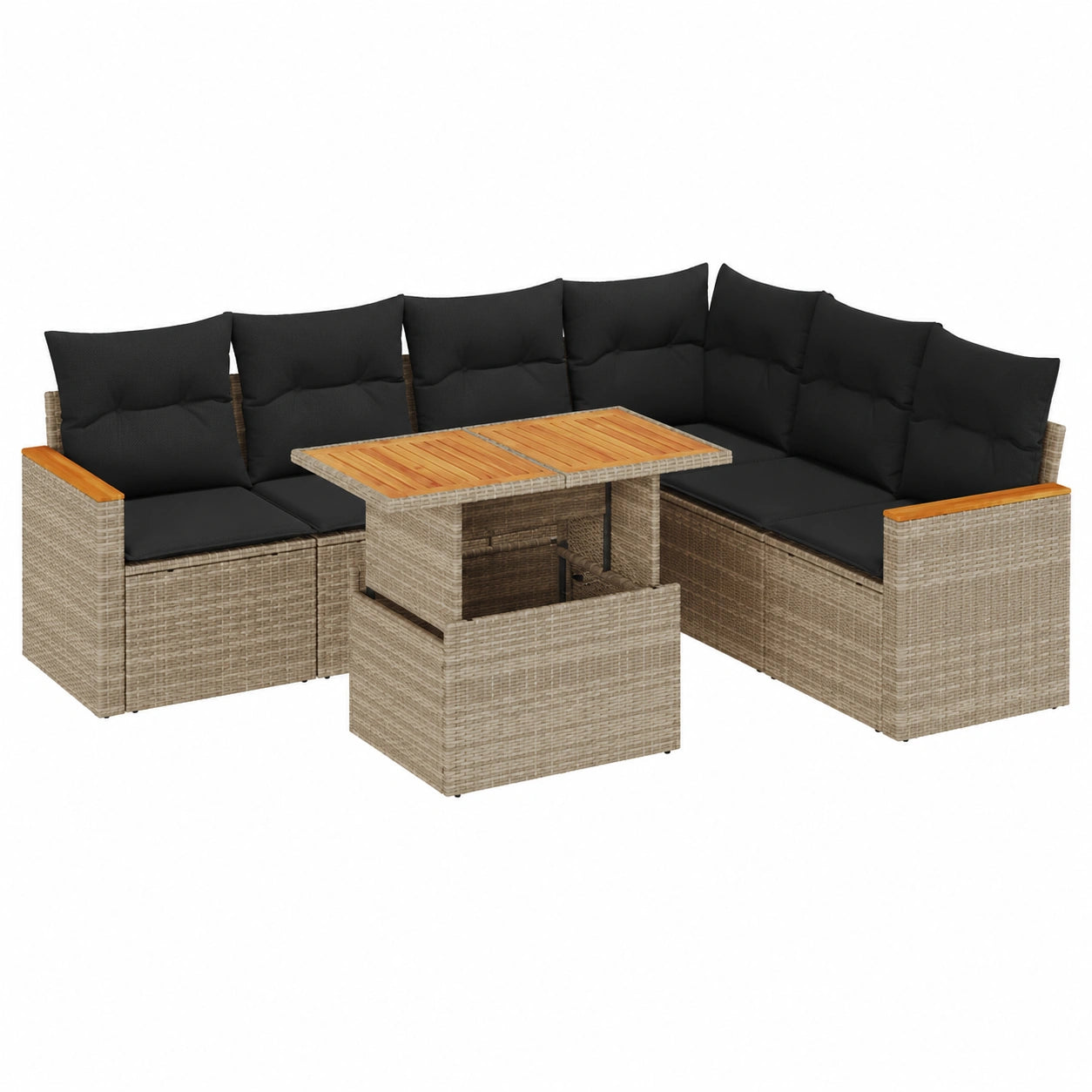 Salon de jardin, en résine tressée, modulable, avec rangement, coloris gris, 7 pièces, pour la terrasse ou le jardin