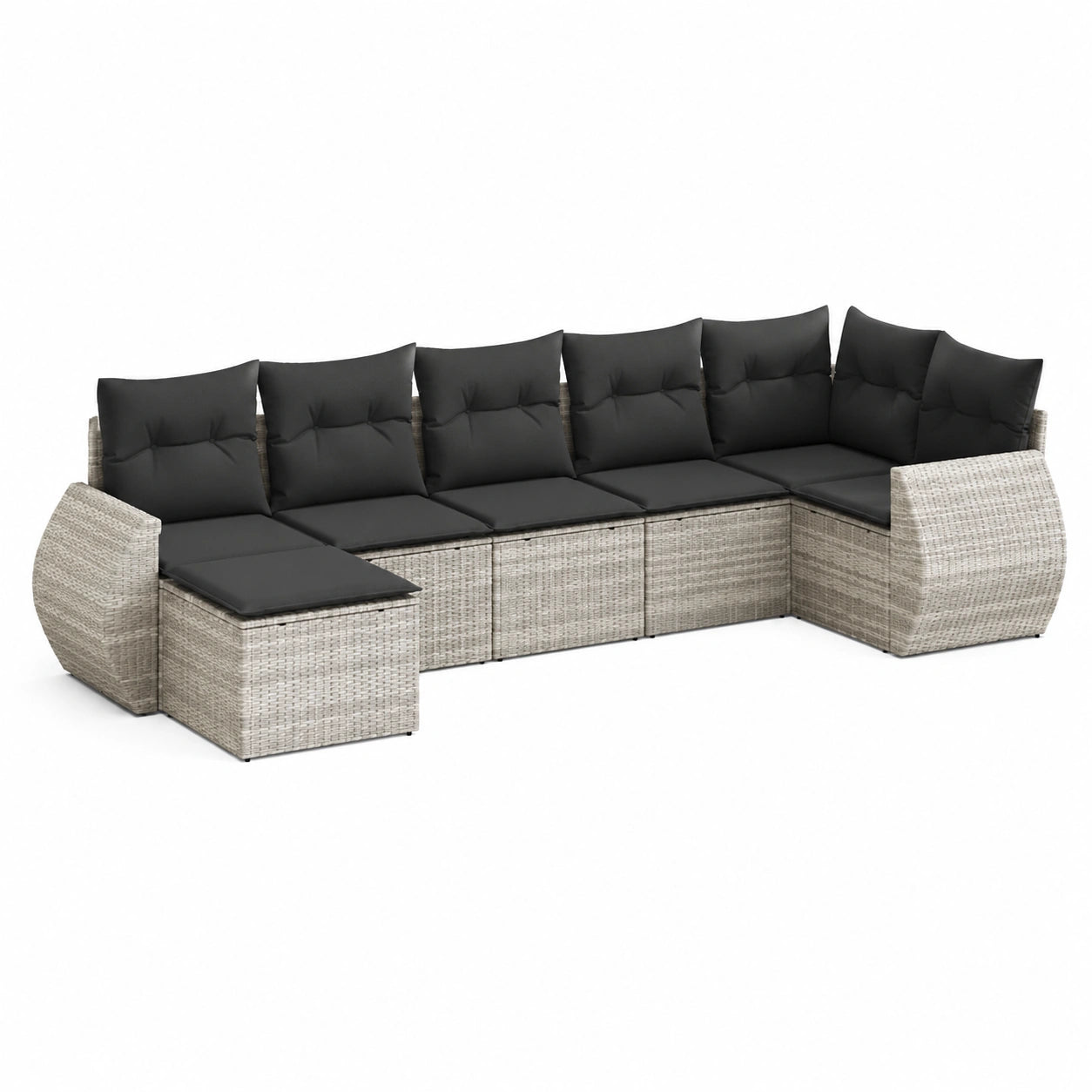 Salon de jardin, en résine tressée, modulable, rembourré, coloris gris, 7 pièces, pour la terrasse ou le jardin