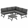 Salon de jardin, en acier et aluminium, convertible, coloris gris, 4 pièces, pour la terrasse ou le jardin