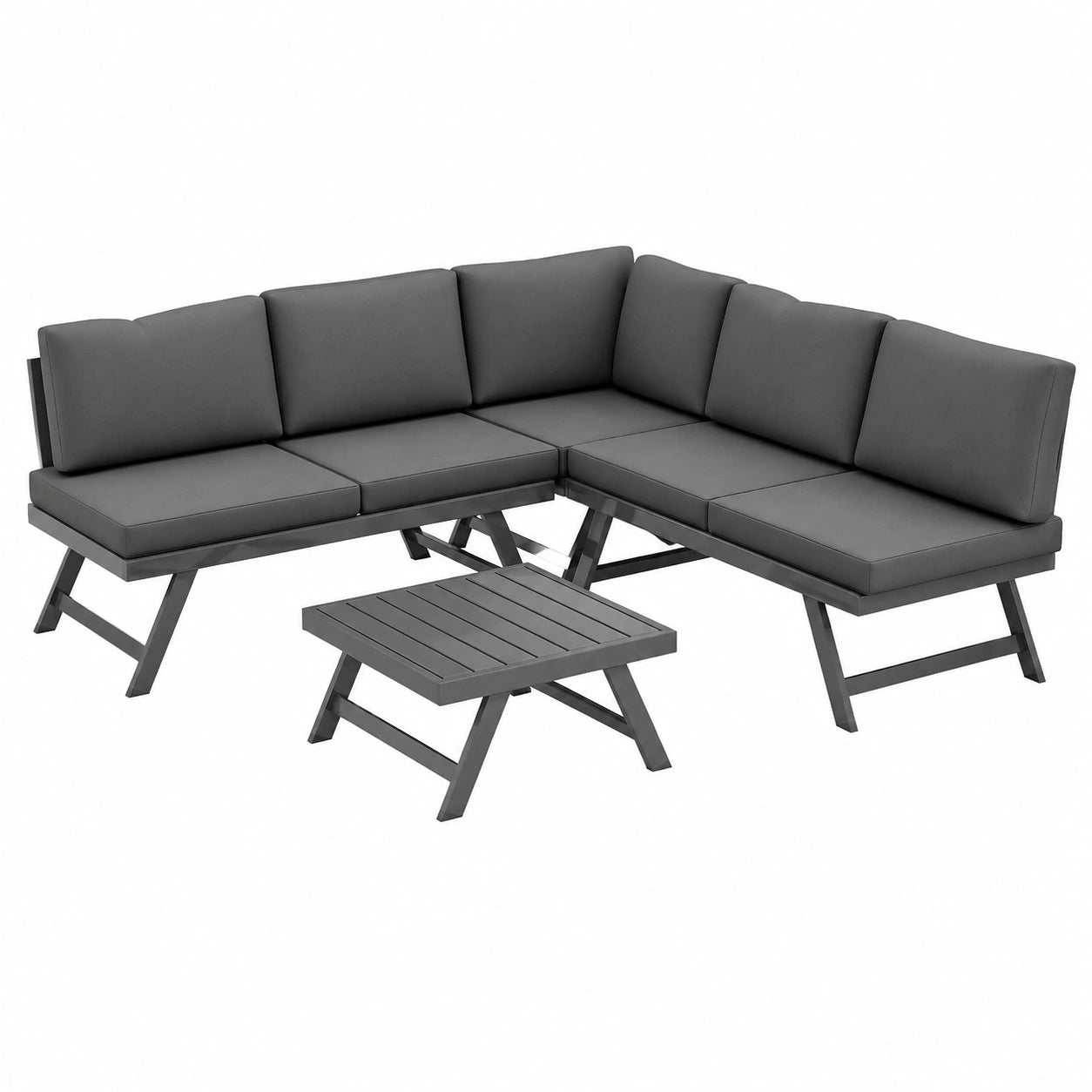Salon de jardin, en acier et aluminium, convertible, coloris gris, 4 pièces, pour la terrasse ou le jardin