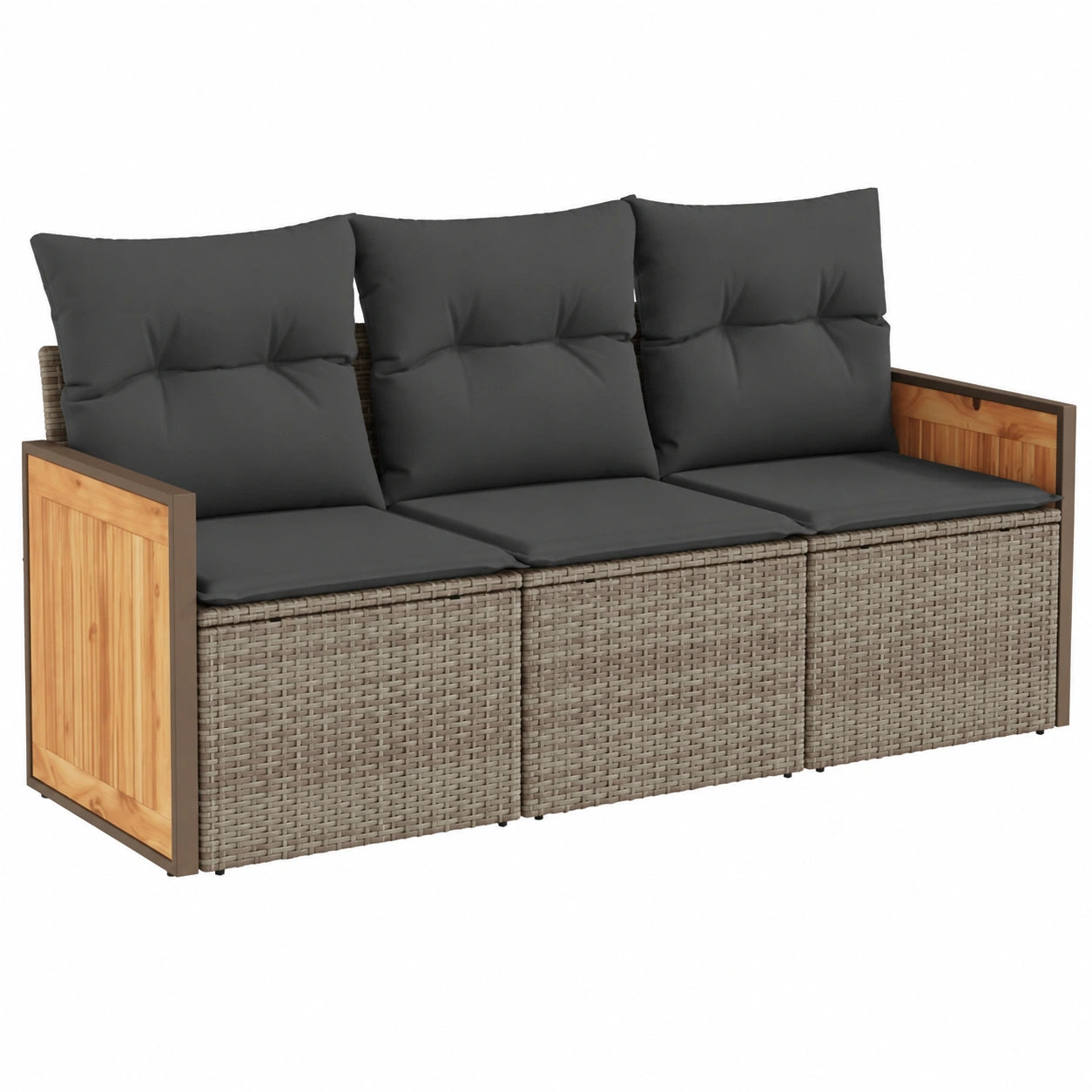 Salon de jardin, en résine tressée, modulable, coloris gris, 3 pièces, pour la terrasse ou le jardin