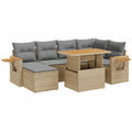 Salon de jardin, modulable, avec rangement, en résine tressée, 7 pièces, coloris beige, pour la terrasse ou le jardin