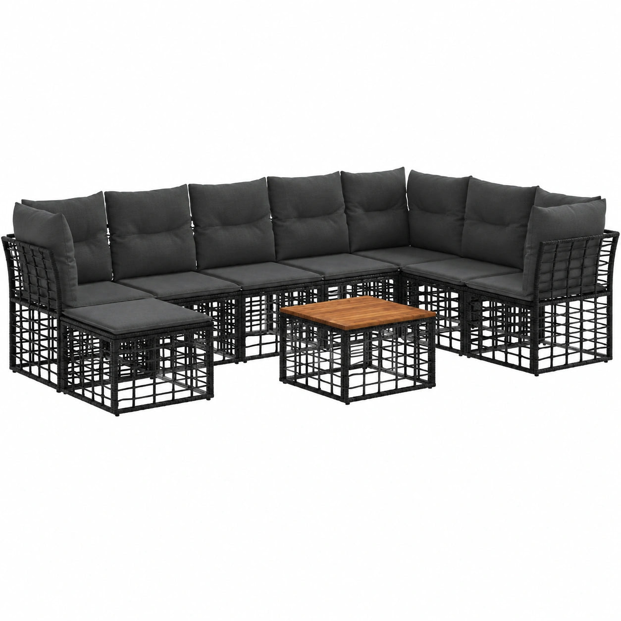 Salon de jardin, 9 pièces, modulable, coloris noir et gris, pour la terrasse ou le jardin