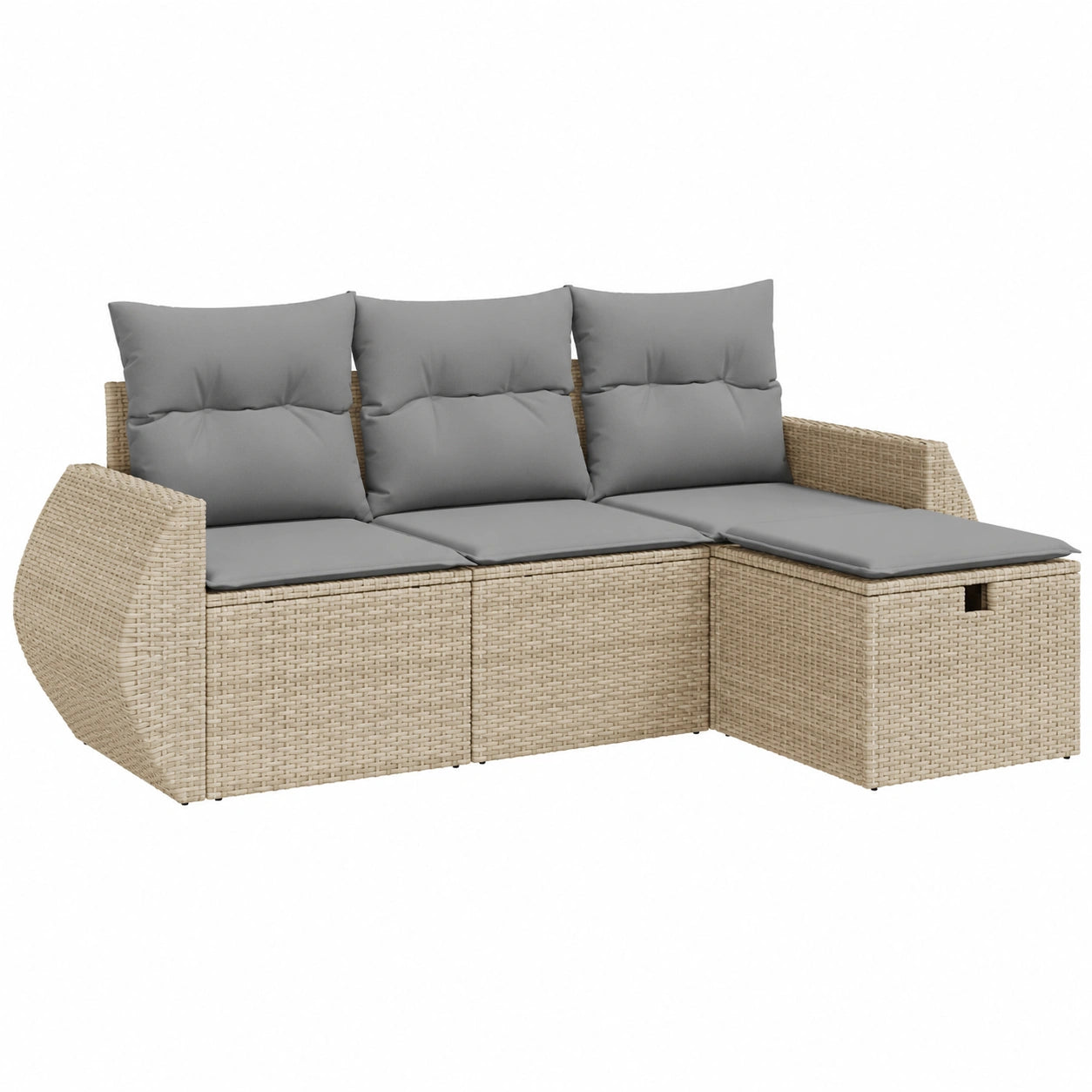 Salon de jardin, 4 pièces, modulable, avec rangement, en résine tressée, coloris beige, pour la terrasse ou le jardin