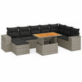 Salon de jardin, en résine tressée, modulable, avec rangement, coloris gris, 9 pièces, pour la terrasse ou le jardin