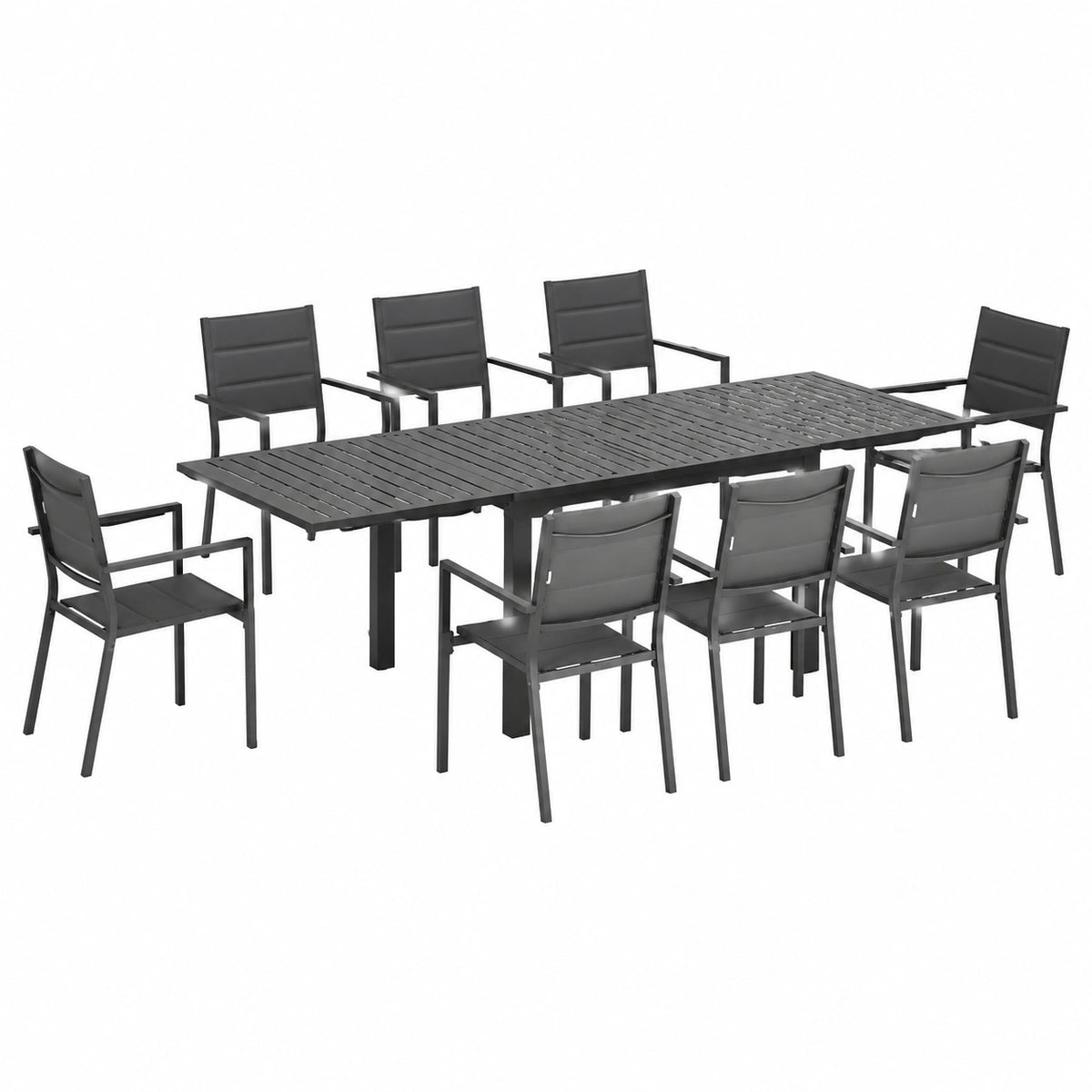 Salon de jardin, en aluminium, extensible, coloris gris, 8 places, pour la terrasse ou le jardin