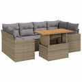 Salon de jardin, 7 pièces, modulable, réglable, avec rangement, en résine tressée, coloris gris et beige, pour la terrasse ou le jardin