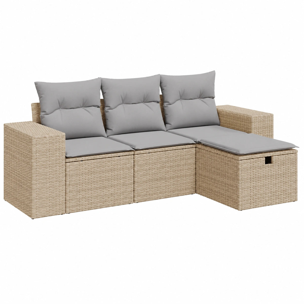 Salon de jardin, 4 pièces, modulable, avec rangement, en résine tressée, coloris beige, pour la terrasse ou le jardin