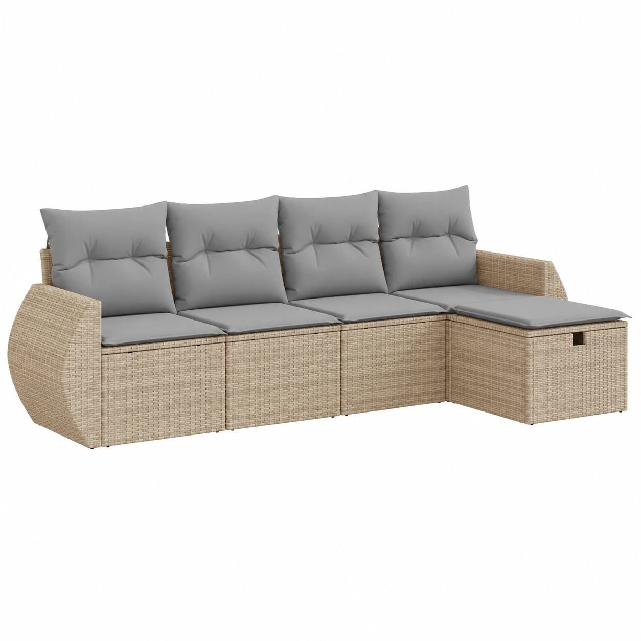 Salon de jardin, modulable, avec rangement, en résine tressée, 5 pièces, coloris beige, pour la terrasse ou le jardin