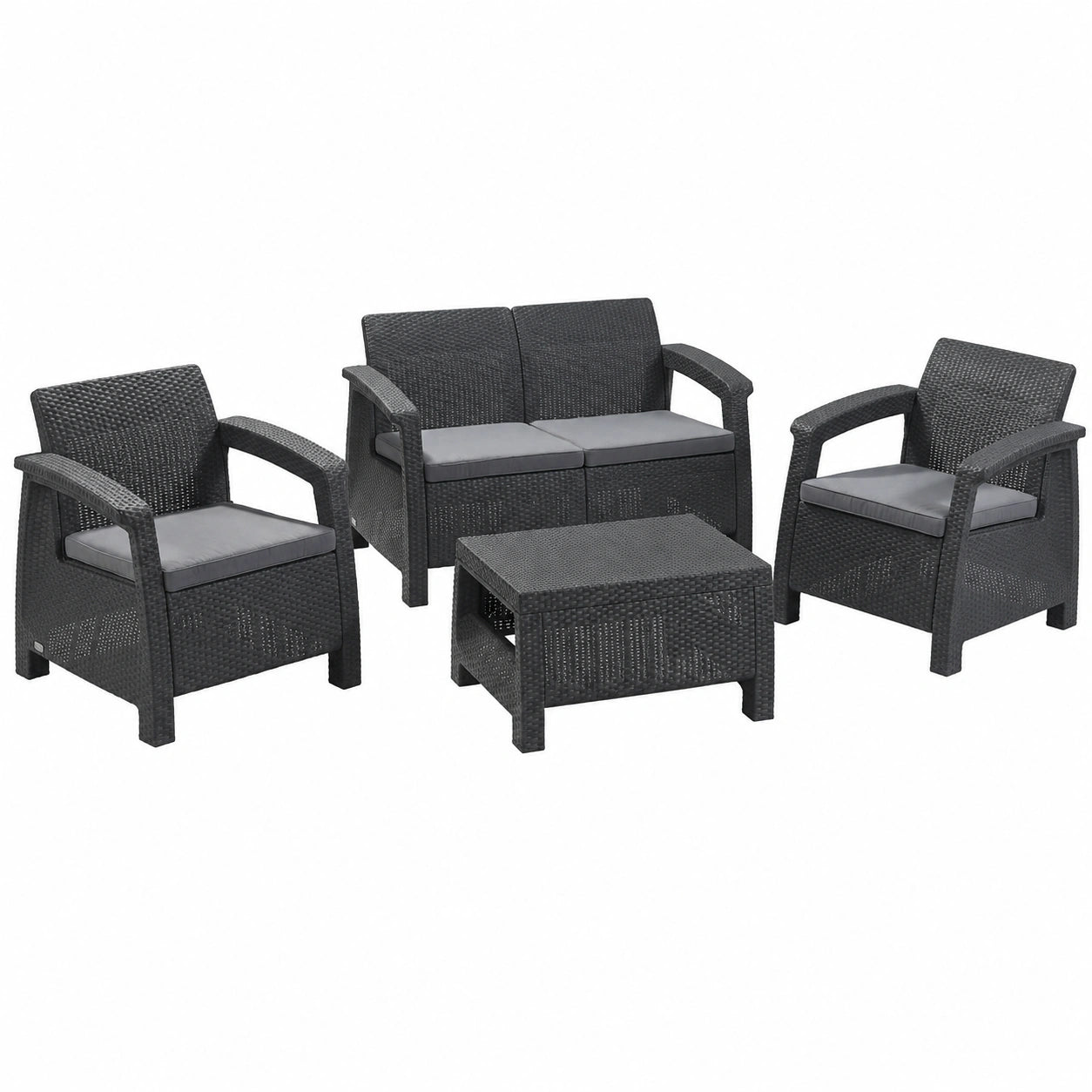 Salon de jardin, 4 places, coloris anthracite, pour la terrasse ou le jardin