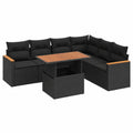 Salon de jardin, en résine tressée, modulable, avec rangement, coloris noir, 7 pièces, pour la terrasse ou le jardin